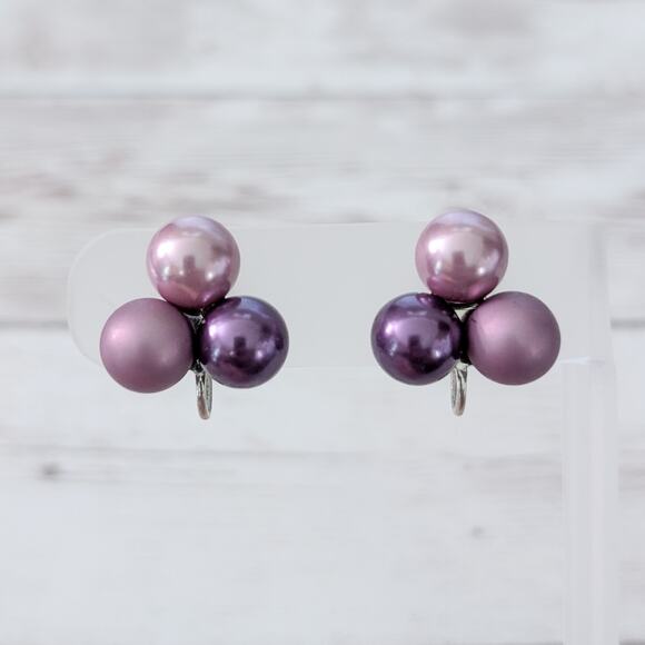 Vintage Screw Back Earrings Shades of Purple Trio Retro Statement Classy - Picture 1 of 6